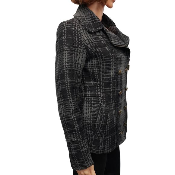 XOXO Faux Double Breasted Asymmetrical zip up Plaid Wool Blend Jacket Coat S - Picture 7 of 14